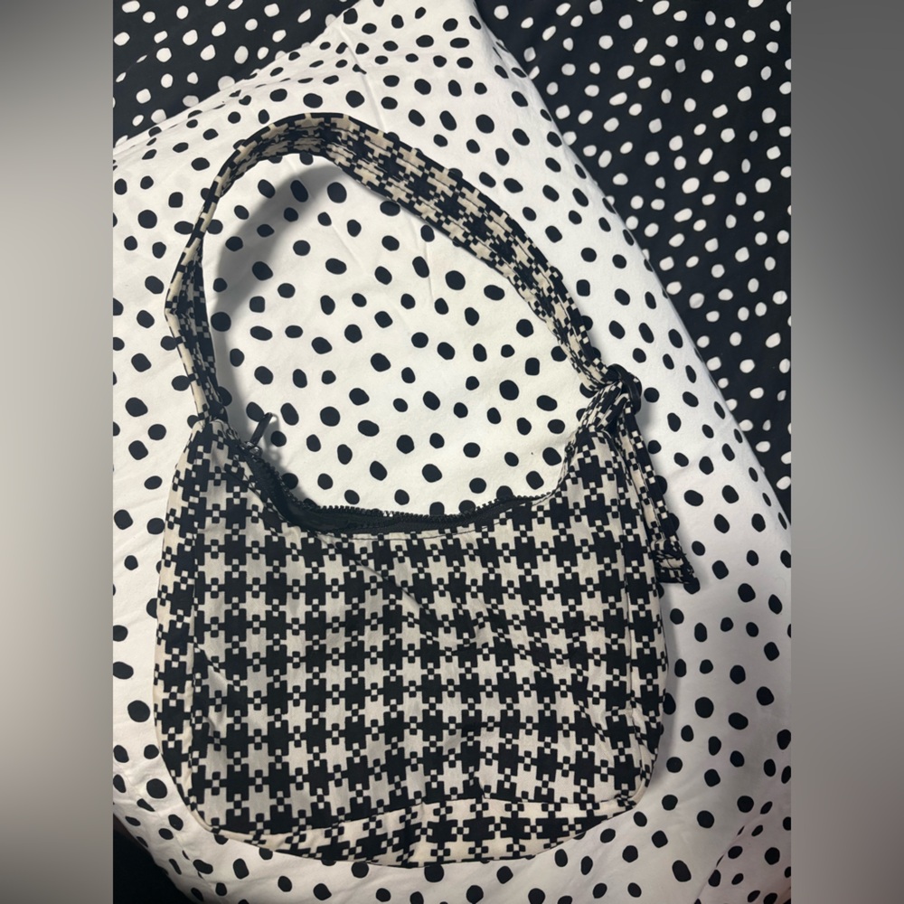 BAGGU black and white pixel gingham mini shoulder bag